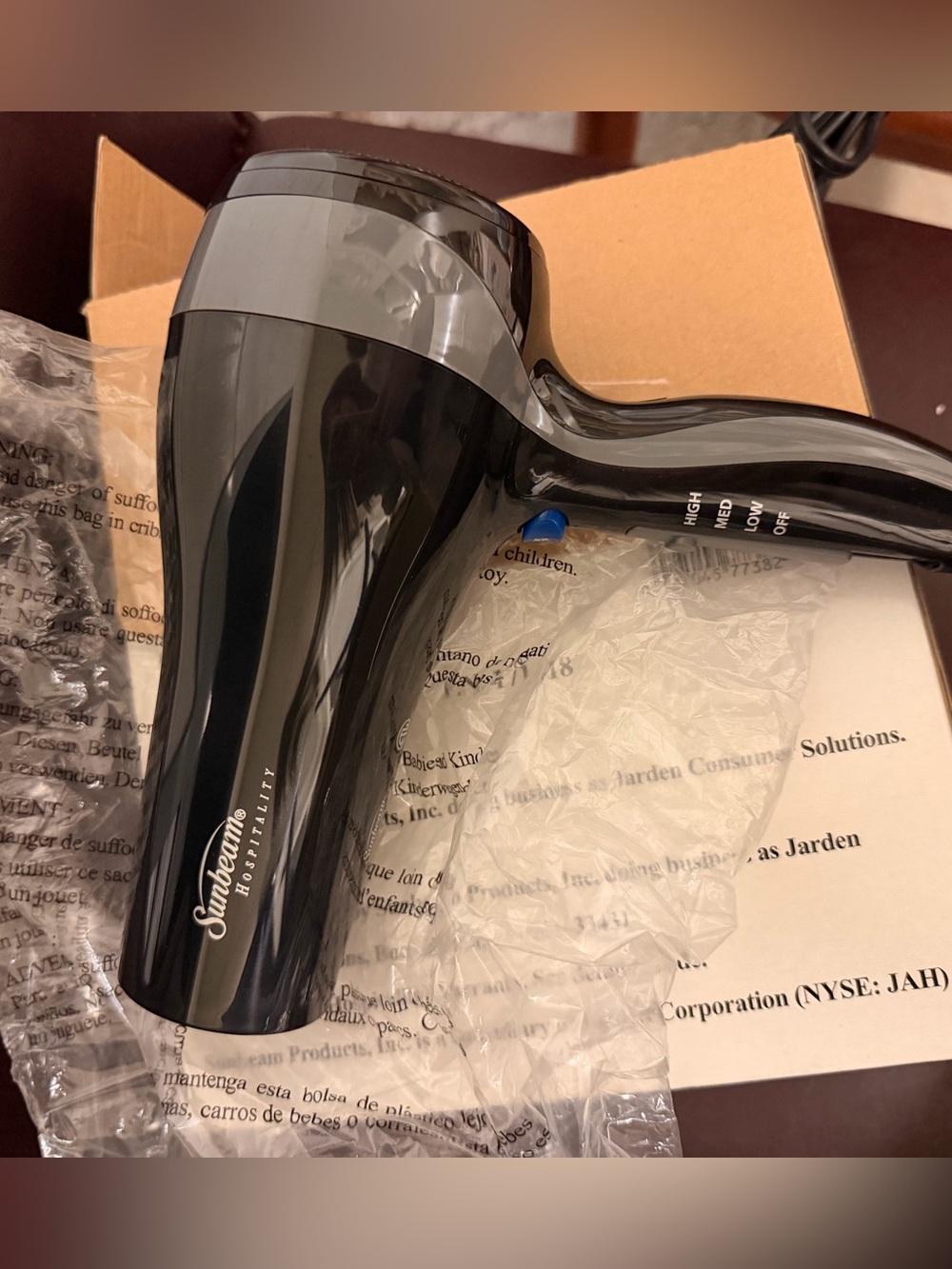 Sunbeam Black Hair Dryer Box with Logo